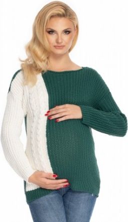 Be MaaMaa Těhotenský svetr, pletený vzor - zelená/bílá - obrázek 1