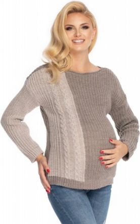Be MaaMaa Těhotenský svetr, pletený vzor - cappuccino/šedá - obrázek 1
