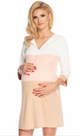 Be MaaMaa Těhotenské šaty se širokými pruhy, 3/4 rukáv - růžová,bílá, Velikosti těh. moda L/XL - obrázek 1