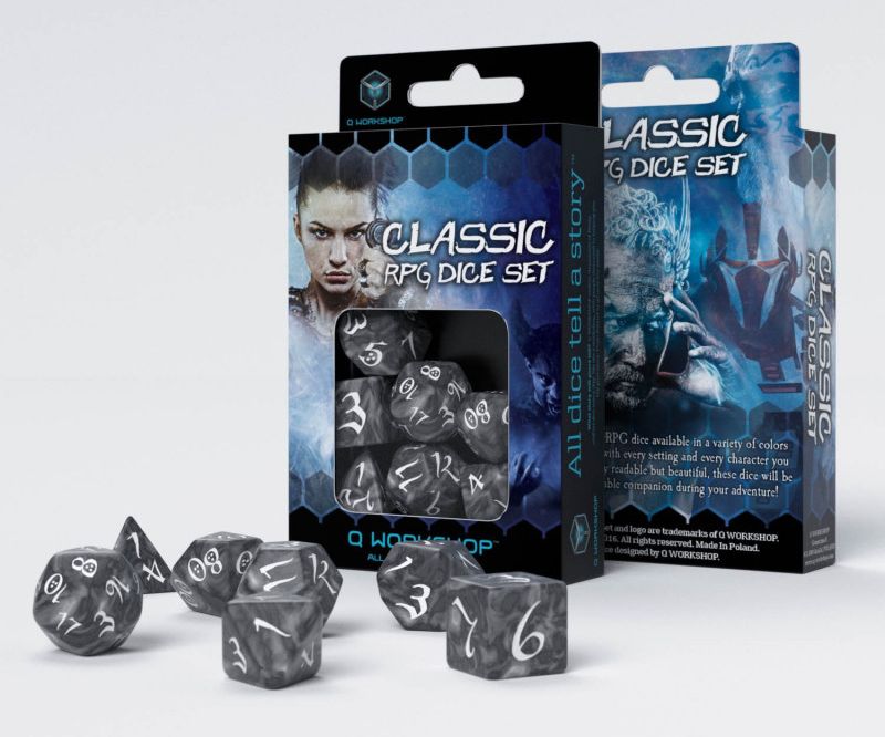 Q-Workshop Classic RPG Dice Set (7 dice) šedá / bílá - obrázek 1