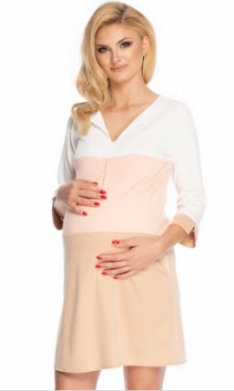 Be MaaMaa Těhotenské šaty se širokými pruhy, 3/4 rukáv - růžová,bílá, vel. L/XL - obrázek 1