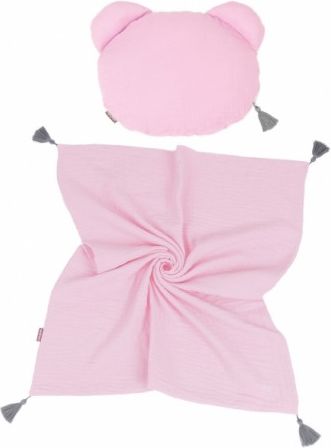 Mamo Tato Mušelinová sada polštářek Teddy Lux double s dekou 70x90cm - světle růžová - obrázek 1