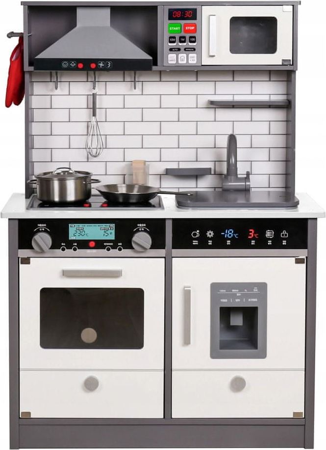 Derrson XL dřevěná kuchyňka se světly a zvuky šedá - obrázek 1