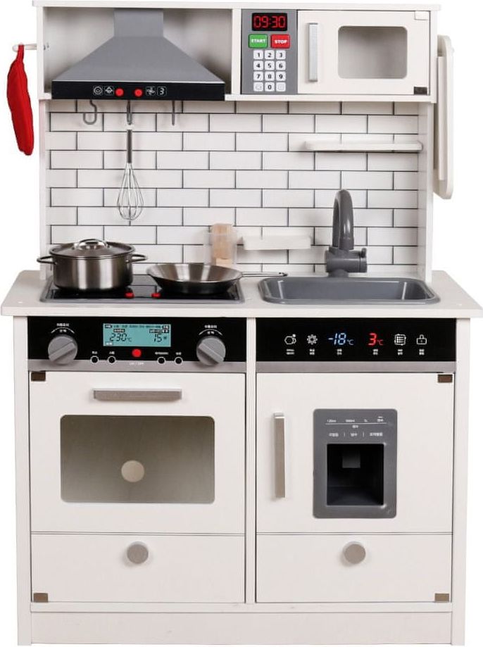 Derrson XL dřevěná kuchyňka se světly a zvuky bílá - obrázek 1