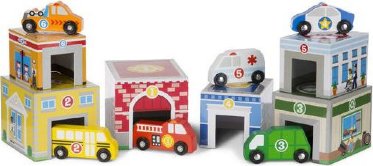 Pyramida z kartónu - Budovy s autíčky, 6 kostek (M&D) - obrázek 1