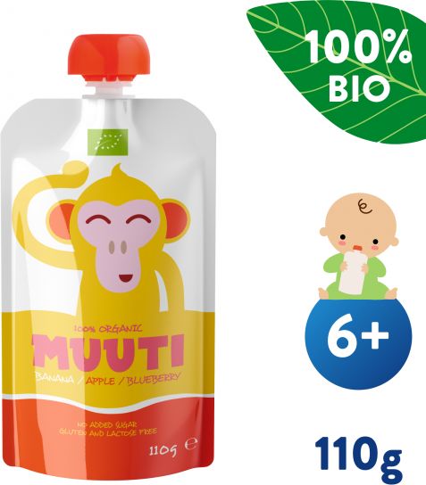 Salvest Muuti BIO Banán, jablko a borůvky (110 g) 6+ měsíců - obrázek 1