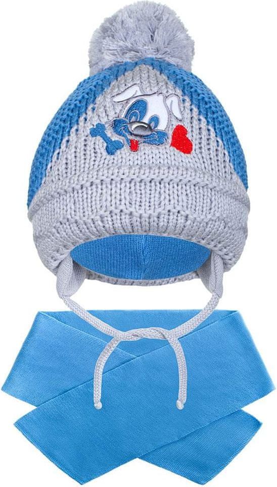 NEW BABY Zimní dětská čepička se šálou New Baby pejsek tmavě modrá - obrázek 1