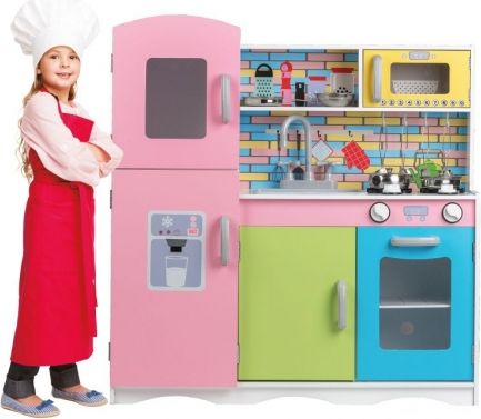Eco Toys Dřevěná kuchyňka XXL s příslušenstvím, 86 x 81 x 30 cm - barevná