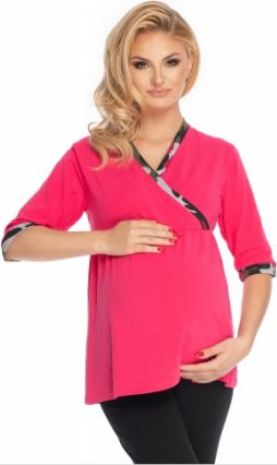 Be MaaMaa Těhotenské, kojící pyžamo 3/4 rukáv - růžová,černá - obrázek 1