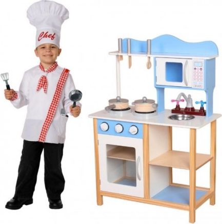 Eco Toys Dřevěná kuchyňka s příslušenstvím, 85 x 60 x 30 cm - modrá - obrázek 1