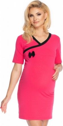 Be MaaMaa Těhotenská, kojící noční košile s mašličkou, kr. rukáv - fuksiová, Velikosti těh. moda L/XL - obrázek 1