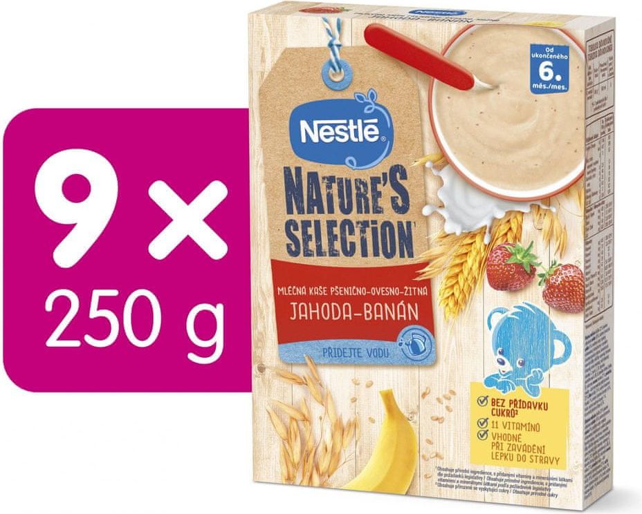 Nestlé NATURE´S SELECTION pšenično-ovesno-žitná Jahoda Banán (9× 250g) - obrázek 1