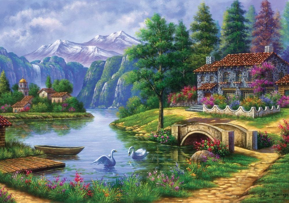 Art puzzle Puzzle Vesnice u jezera 1500 dílků - obrázek 1