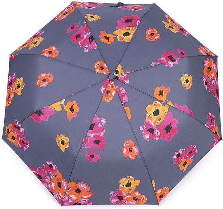 Kraftika 1ks šedá dámský skládací vystřelovací deštník květy - obrázek 1