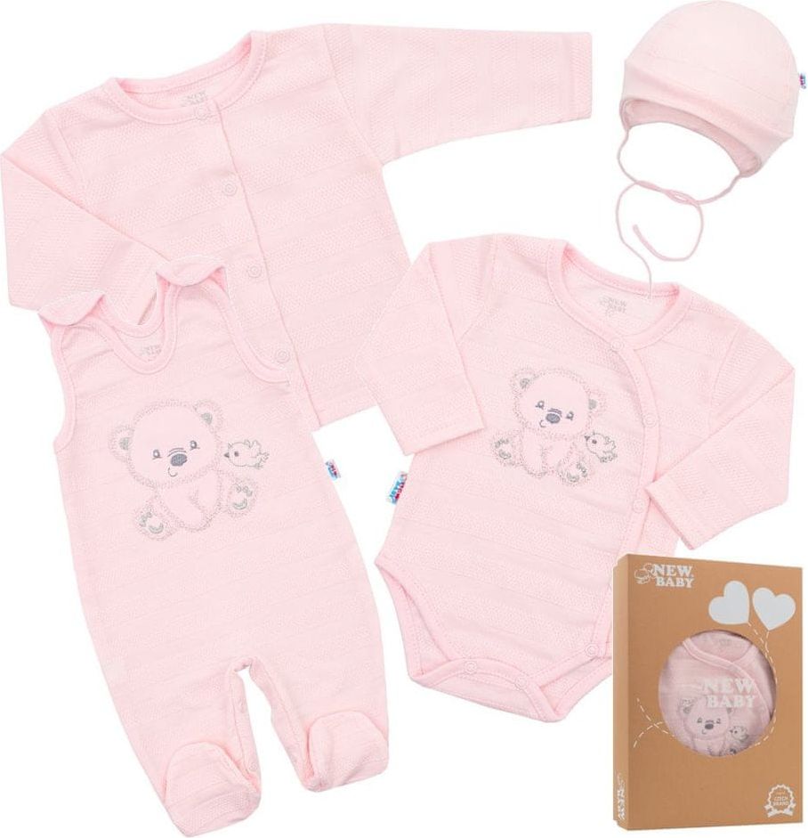 NEW BABY Kojenecká soupravička do porodnice New Baby Sweet Bear růžová Barva: Růžová, Velikost: 56 (0-3m) - obrázek 1