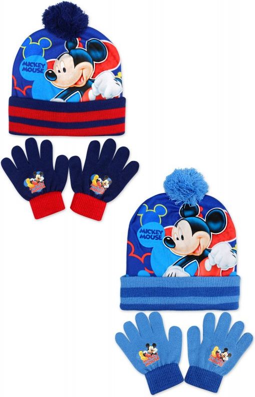 Setino · Dětská / chlapecká zimní čepice + prstové rukavice Mickey Mouse - Disney - Modrá - obrázek 2