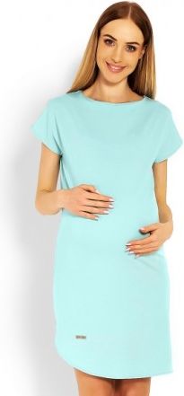 Těhotenské asymetrické šaty, kr. rukáv - mátové - obrázek 1