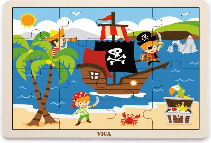 Dřevěné puzzle 16 dílků - piráti - obrázek 1