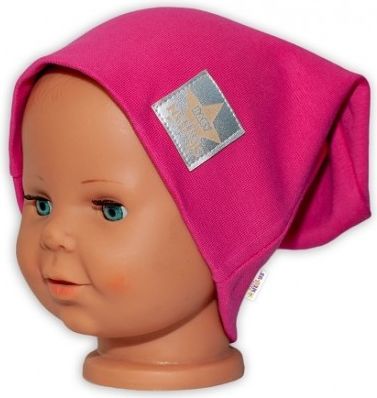 Baby Nellys Hand Made Dětská funkční čepice s dvojitým lemem - tm. růžová, Velikost koj. oblečení 48/50 čepičky obvod - obrázek 1