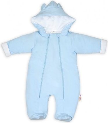 Baby Nellys ® Kombinézka s dvojitým zapínáním, s kapucí a oušky, sv. modrá, Velikost koj. oblečení 74 (6-9m) - obrázek 1