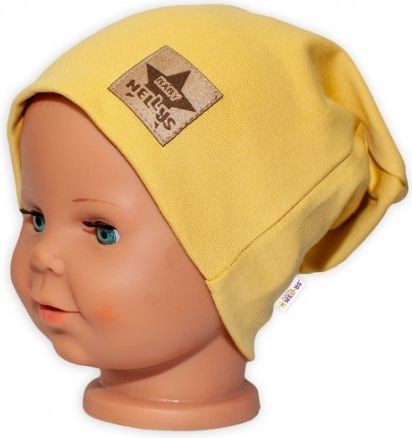 Baby Nellys Hand Made Dětská funkční čepice s dvojitým lemem - hořčicová, Velikost koj. oblečení 48/50 čepičky obvod - obrázek 1