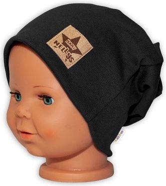Baby Nellys Hand Made Dětská funkční čepice s dvojitým lemem - černá, Velikost koj. oblečení 48/50 čepičky obvod - obrázek 1