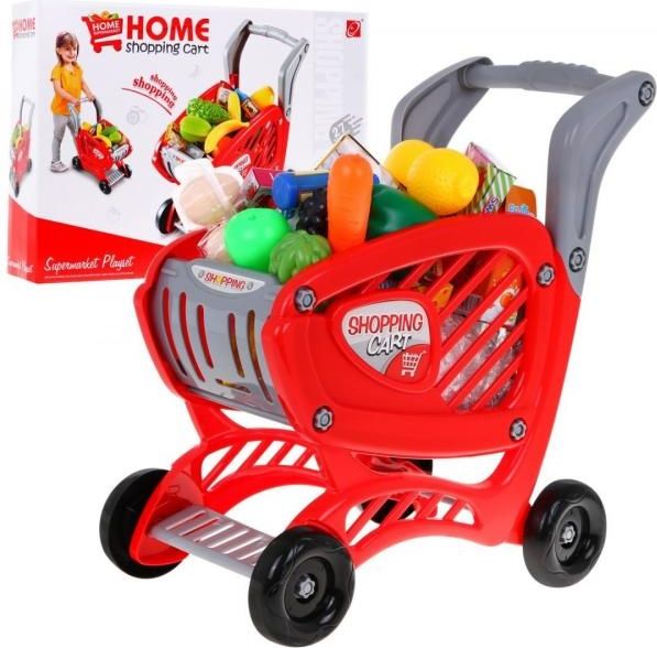 Velký červený nákupní vozík s potravinami - obrázek 1