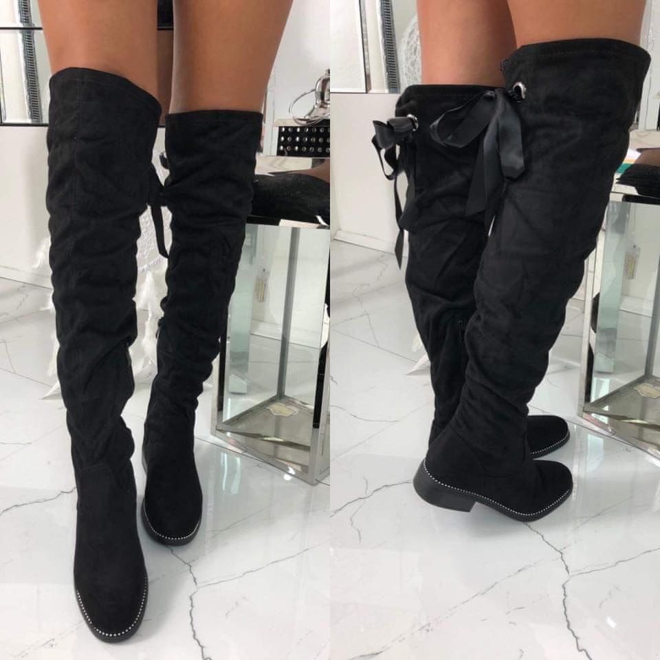 Milujtemodu Vysoké kozačky s mašlí Velikosti obuv: 40, Barva aktualni: Černá - obrázek 1