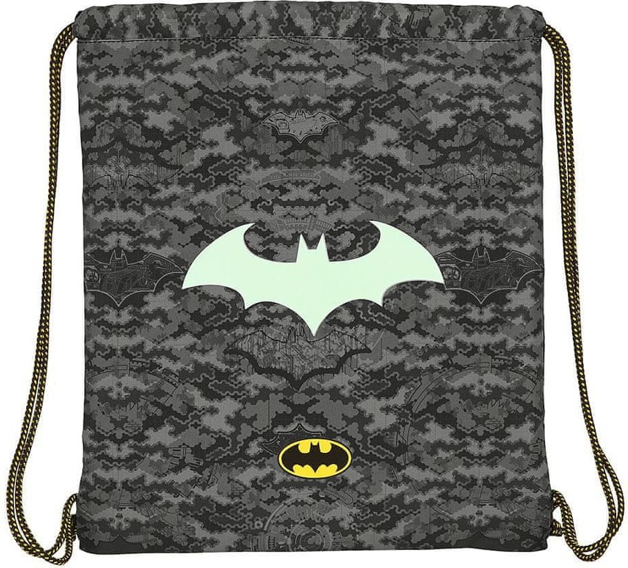 CurePink Batoh pytlík se šňůrkami gym bag DC Comics|Batman: vzor 12004 (35 x 40 cm) černý polyester - obrázek 1