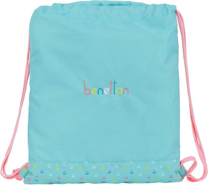 CurePink Batoh pytlík se šňůrkami gym bag Benetton: Candy vzor 12075 (35 x 40 cm) modrý polyester - obrázek 1