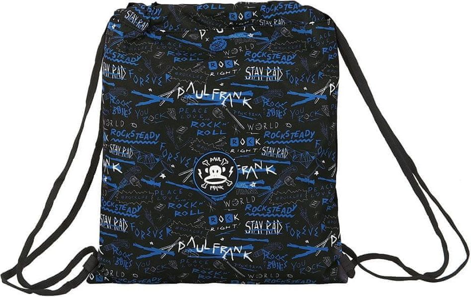 CurePink Batoh pytlík se šňůrkami gym bag Paul Frank: Rock N'Roll vzor 12019 (35 x 40 cm) černý polyester - obrázek 1