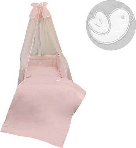 Babyrenka Babyrenka povlečení do postýlky čtyřdílné 40x60, 90x130 cm Bird pink Bílý lem - obrázek 1