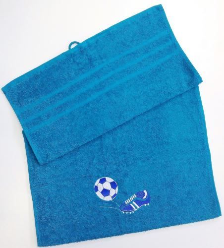 Veratex VERATEX Osuška s výšivkou fotbalové kopačky a míče 70x140 azurově modrá - obrázek 1