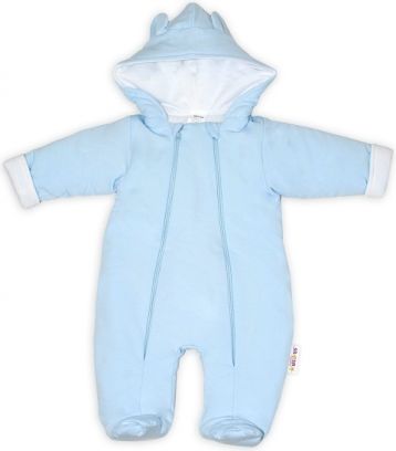 Baby Nellys ® Kombinézka s dvojitým zapínáním, s kapucí a oušky, sv. modrá - obrázek 1