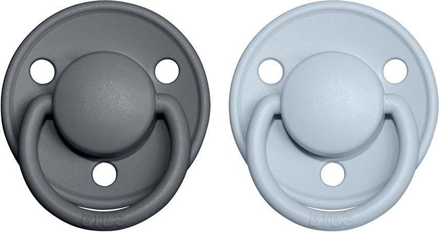 Šidítko kulaté Kaučuk 2 ks Bibs De Lux Iron / BabyBlue 6-18 měsíců - obrázek 1