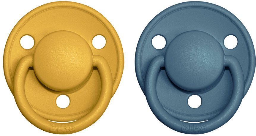 Šidítko kulaté Kaučuk 2 ks Bibs De Lux Mustard / Petrol 0-6 měsíců - obrázek 1