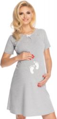 Těhotenská/Kojící noční košile krátký rukáv - POTISK NOŽIČEK šedá  - BeMaaMaa    velikost L/XL - obrázek 1