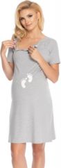 Těhotenská/Kojící noční košile krátký rukáv - POTISK NOŽIČEK šedá  - BeMaaMaa    velikost L/XL - obrázek 2