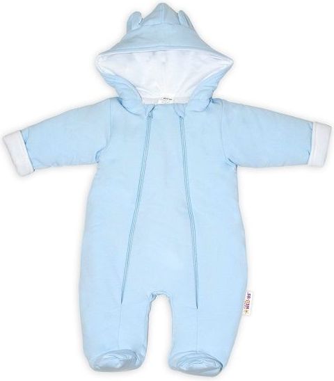 Baby Nellys ® Kombinézka s dvojitým zapínáním, s kapucí a oušky, sv. modrá, vel. 62 - 62 (2-3m) - obrázek 1