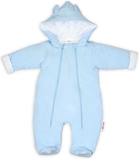 Baby Nellys ® Kombinézka s dvojitým zapínáním, s kapucí a oušky, sv. modrá, vel. 62 - 62 (2-3m) - obrázek 1