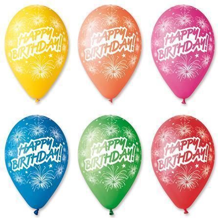 Balónek, Happy Birthday, ohňostroj, 30 cm, bal. 10 ks - obrázek 1