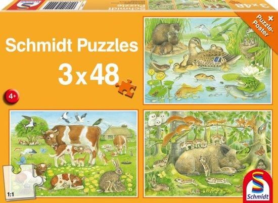SCHMIDT Puzzle Zvířecí rodinky 3x48 dílků - obrázek 1