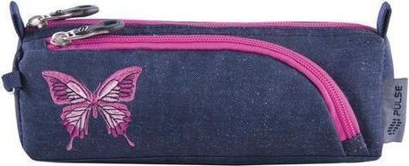 Penál "Music Jeans Butterfly", motiv motýl, se zipem, PULSE - obrázek 1