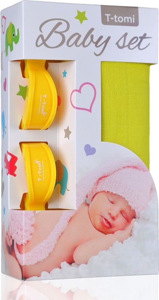 T-TOMI Accessories s.r.o. Bambusová osuška + kočárkový kolíček 2 ks T-Tomi Baby set Yellow/Yellow 2020 - obrázek 1