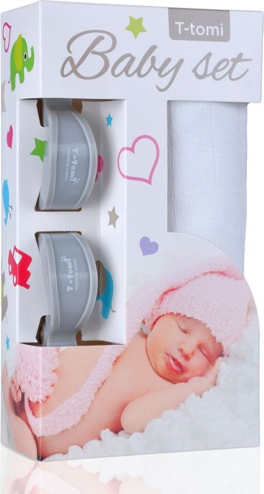 T-TOMI Accessories s.r.o. Bambusová osuška + kočárkový kolíček 2 ks T-Tomi Baby set White/Grey 2020 - obrázek 1