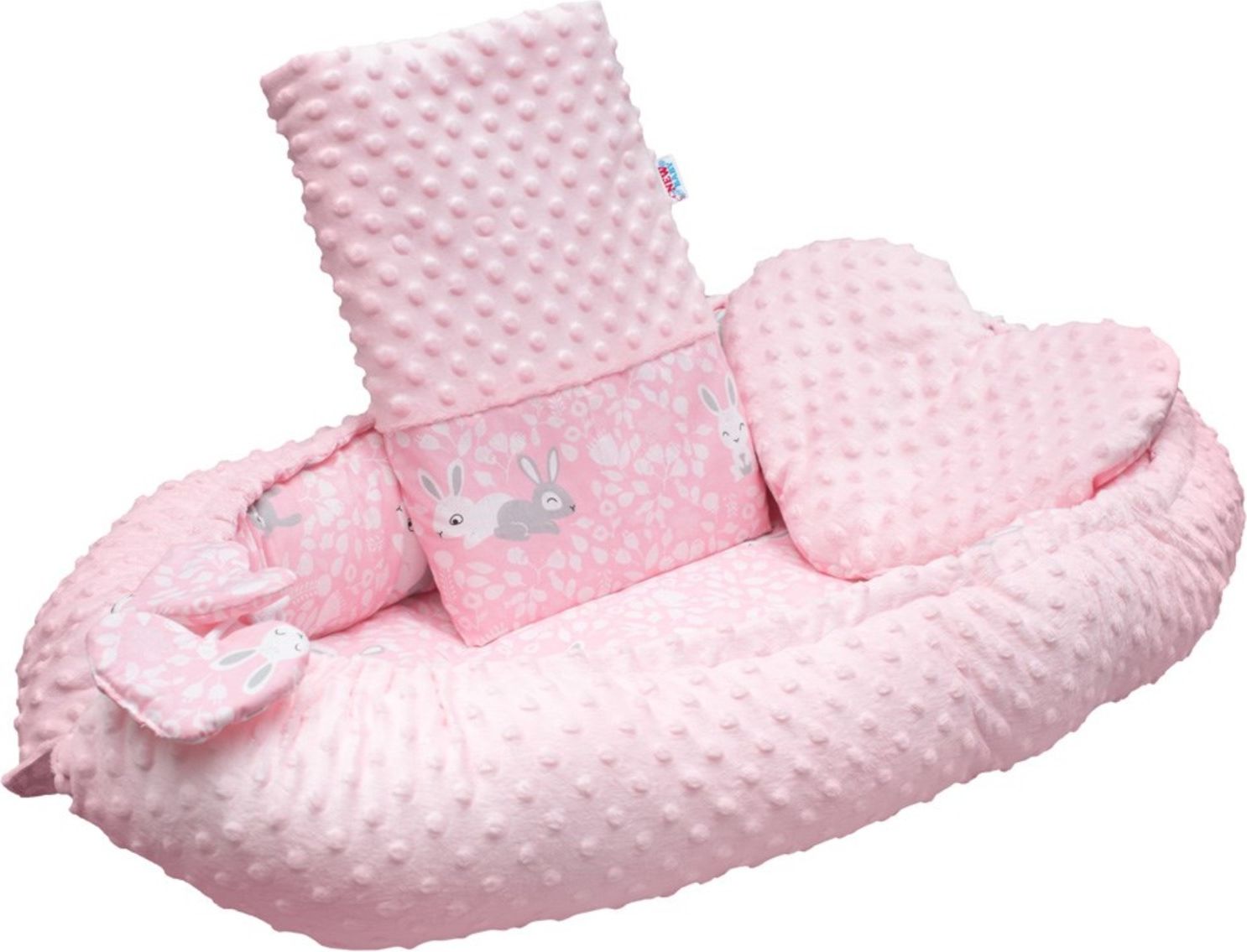 Luxusní hnízdečko s polštářkem a peřinkou New Baby z Minky Králíčci růžové - obrázek 1
