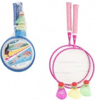 Badminton sada dětská kov/plast 2 pálky + 3 košíčky v síťce - obrázek 1