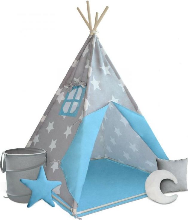Infantastic 74132 Dětský stan teepee, modro/šedý, s příslušenstvím - obrázek 2