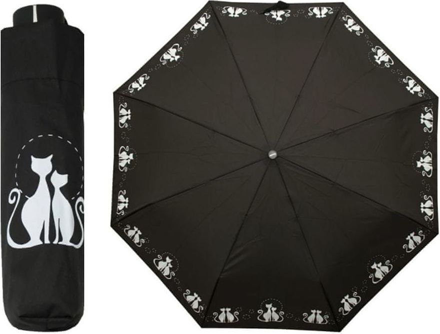 Doppler Dreaming Cats dámský skládací deštník s bílými kočkami Barva: Černá - obrázek 1