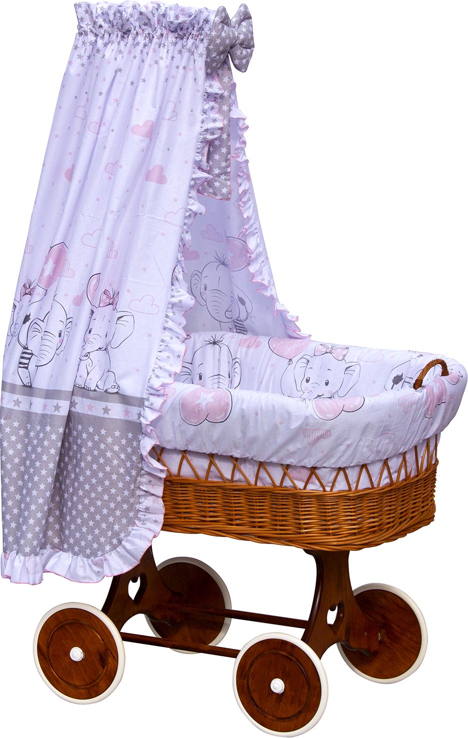 Proutěný košík na miminko s nebesy Scarlett Gusto - růžová - obrázek 1